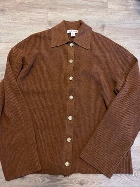Joe Fresh Brown Ribbed Knit Button Collar Cardigan